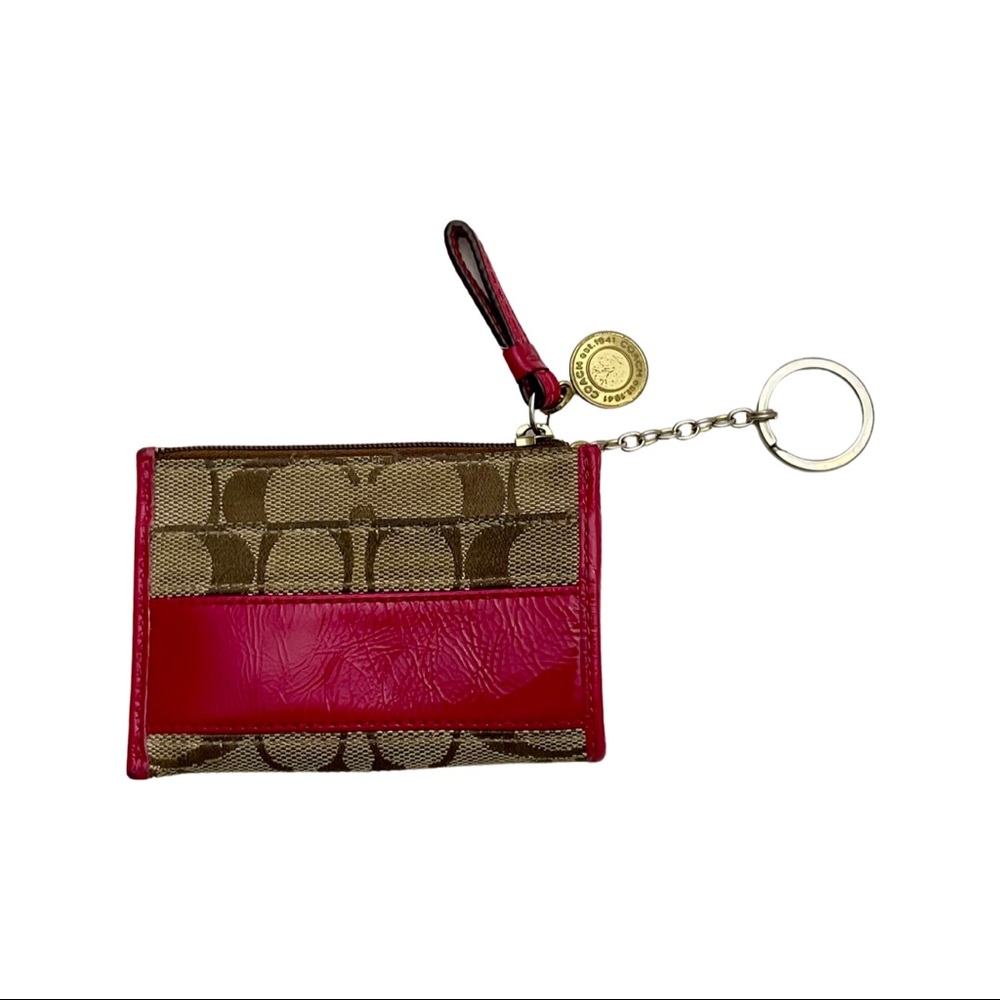 PURSE AND WALLET: COACH 2-Way Signature Khaki & Pink File Bag & Keychain Wallet - Picture 7 of 11